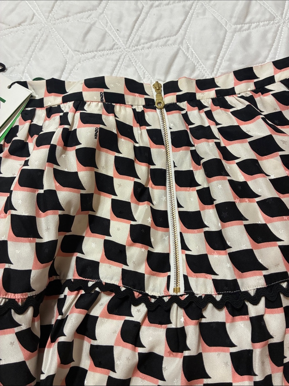 Kenzo Black and Cream Geometric Silk Mini Skirt NWT - Picture 6 of 9